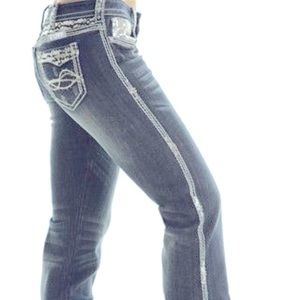 Cowgirl Tuff denim jeans size W31 & L35 with sequin pockets & very sparkly